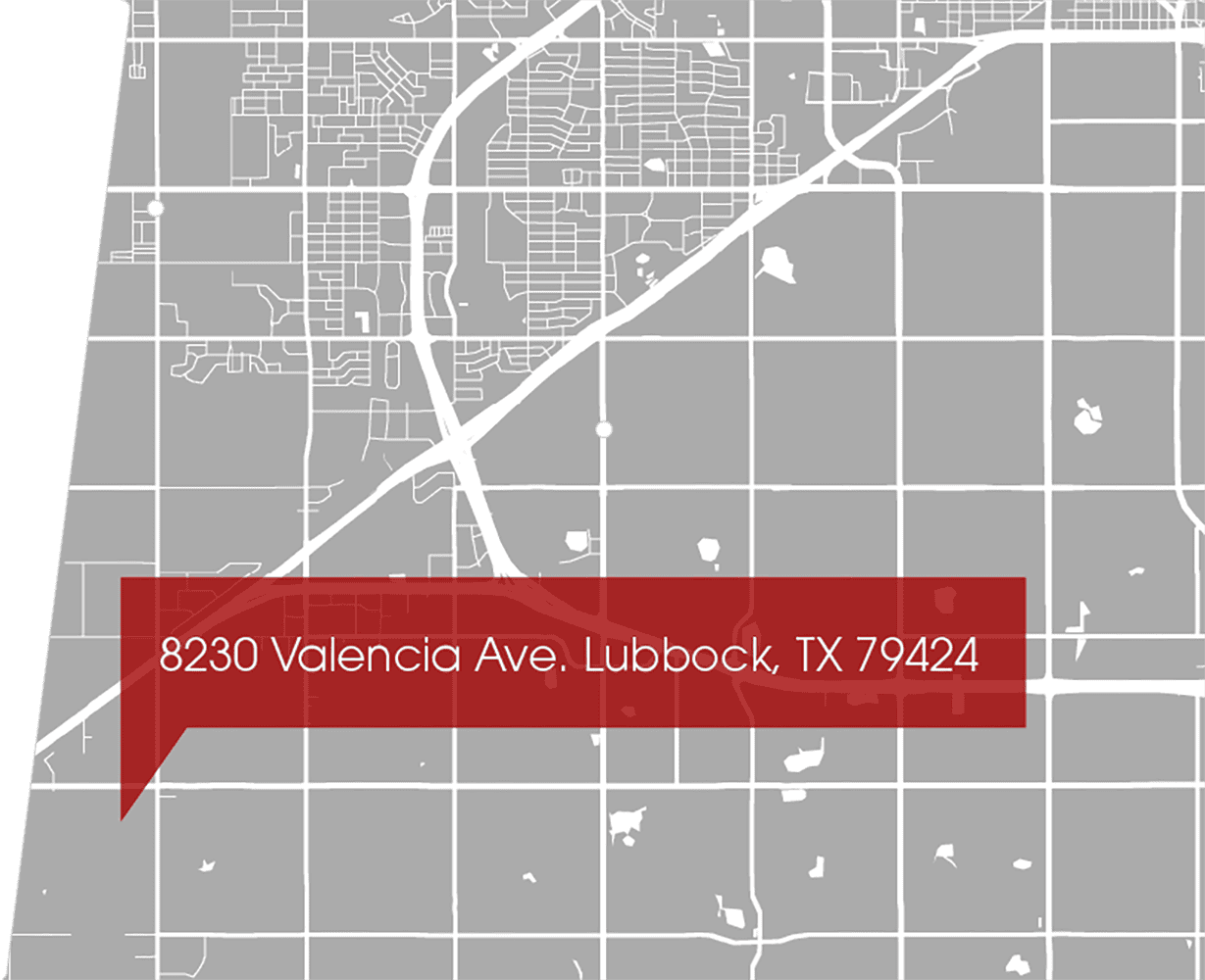 grey map of lubbock tx with red indicator of the location of flatland collision